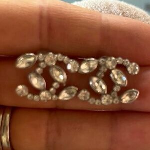 Silver tone dainty crystal accent earrings